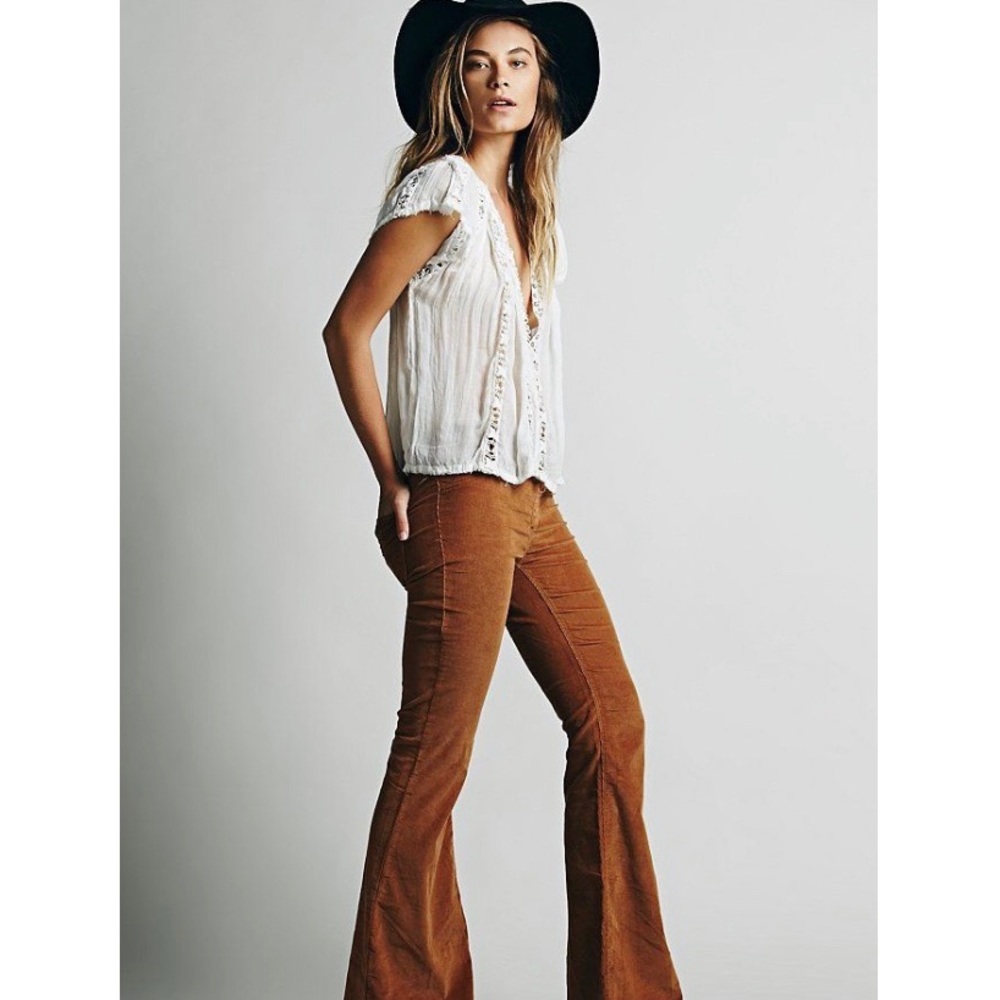 Free People Brown Pull On Corduroy Flare Pants